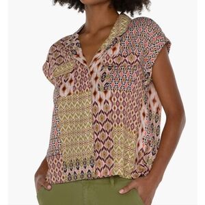 Liverpool Los Angeles Dolman Camp shirt in Geo Patchwork size Med 🏜🏕